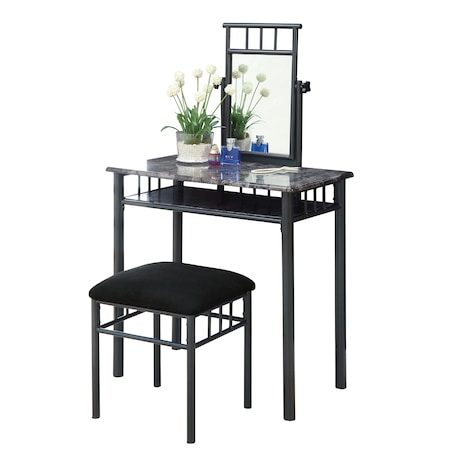 Monarch Specialties Vanity Set, Set Of 2, Makeup Table, Organizer, Dressing Table, Bedroom, Metal, Grey Marble Look I 3062